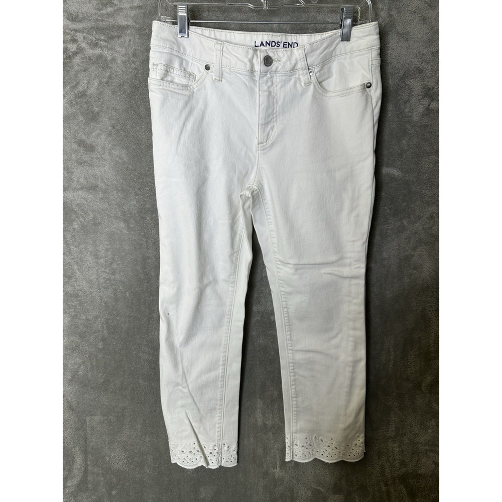 Lands' End Pants Womens 8 White Cropped Embellished Hem